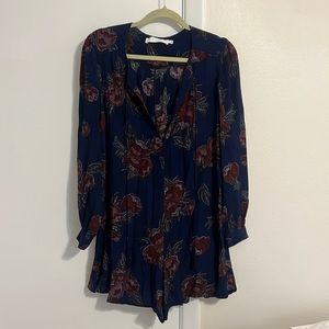 ASTR navy & floral print long sleeve romper - size S